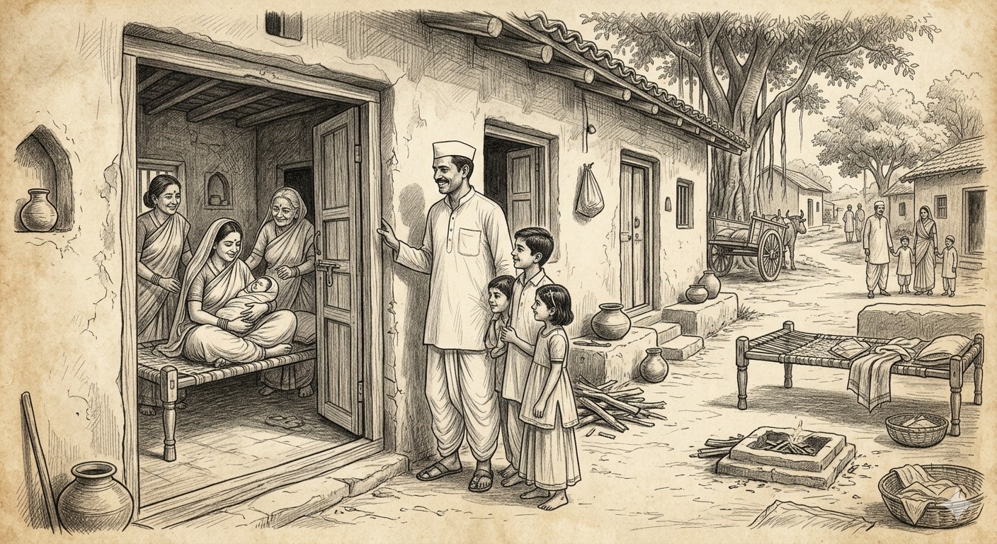 Birth in Nana Rajkot Village Sketch